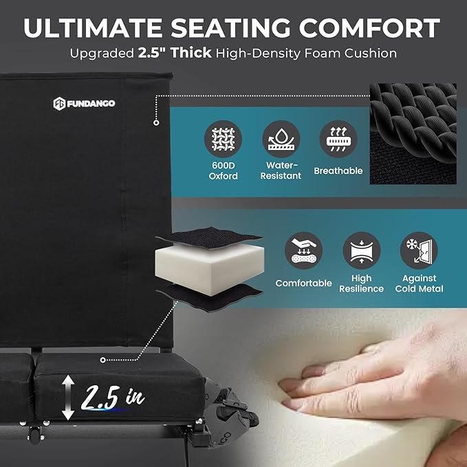 FUNDANGO Extra Wide Stadium Seats with Back Support for Adults Padded Bleacher Chairs with Back and Cushion Folding Bleacher Seats with Shoulder Strap for Football Baseball Sports