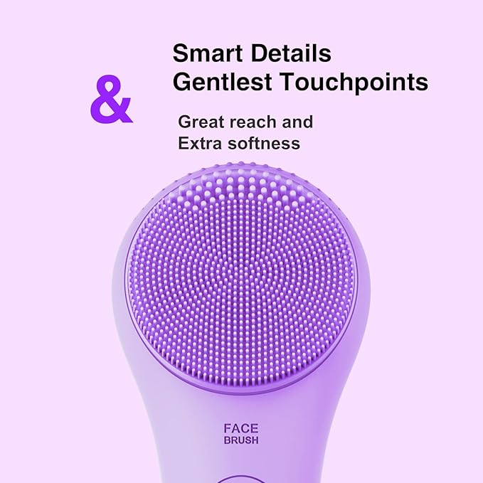 NgraCoola CLIE Facial Cleansing Brush - Waterproof &amp Rechargeable Face Scrubber for Men &amp Women Cleansing Exfoliating &amp Massaging - Violet