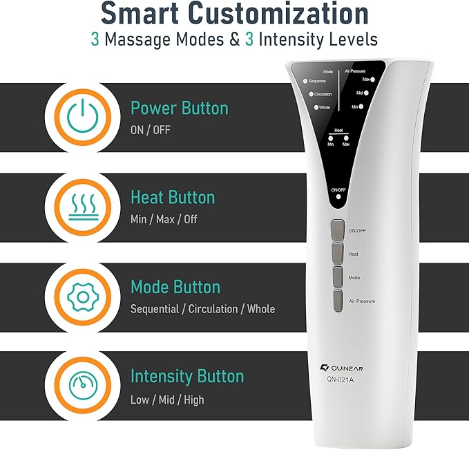 QUINEAR Leg Massager with Heat and Air CompressionFoot and Calf Massager for Circulation and PainCompression Boots with 3modes and 3 Intensities