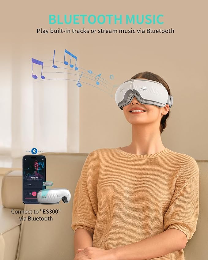 SKG Eye Massager with Heat &amp Music Valentine's Day Gifts for Her Him Foldable Sleep Mask for Migraine &amp Eye Strain 5 Massage Modes for Tired Eyes Relax Birthday Gifts for Dad Mom Men Wo