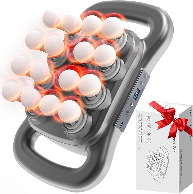 Deep Tissue Massage Gun for Athletes – 16 Heads 9 Speeds &amp 3 Smart Modes Ultra-Quiet Brushless Motor Type-C Rechargeable (1800mAh) Ergonomic Handheld Percussive Massager for Back Legs Arms