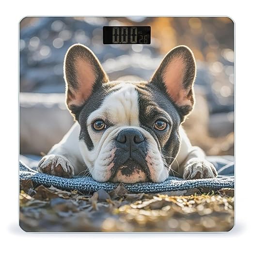 French Bulldog Dog Cute Bathroom Scale for Body Weight Bathroom Weighing Scales with Back Lit LED Display Sturdy Tempered Glass Body Weight Bathroom Scale 400lb Weighing