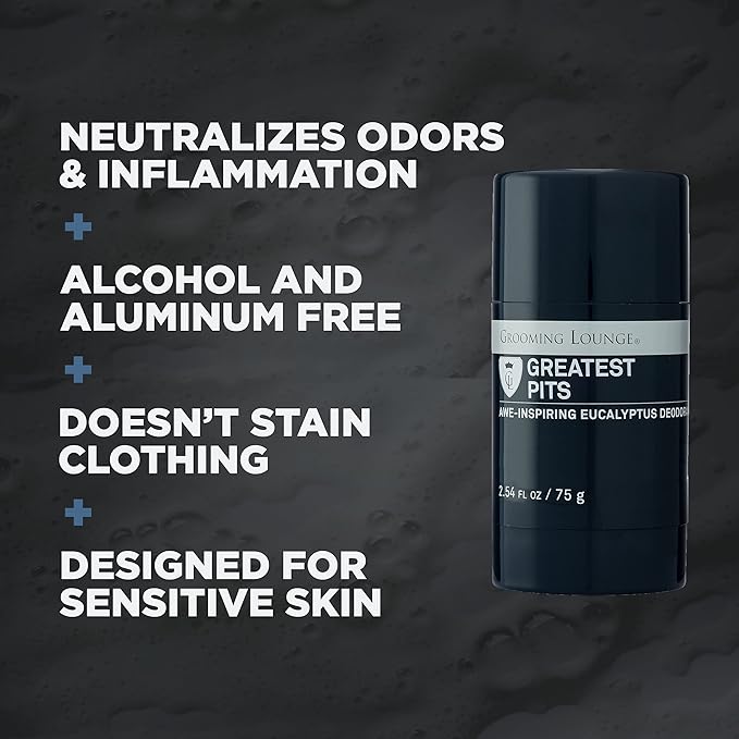 Grooming Lounge Greatest Pits Deodorant Natural Aluminum Free Deodorant for Men and Women Paraben-Free Sulfate-Free Fresh and Clean 2.54 oz