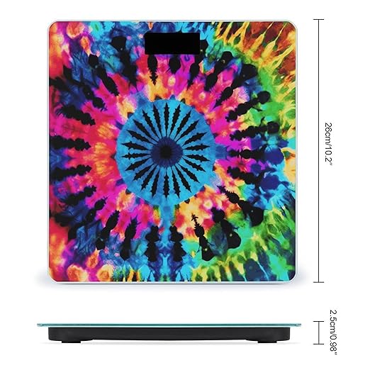 Exotic Tribe Tie Dye Style Scale for Body Weight High Precision Digital Weight Scales with LCD Display Anti-Slip Sturdy Slim Tempered Glass Bathroom Scale for Home Use