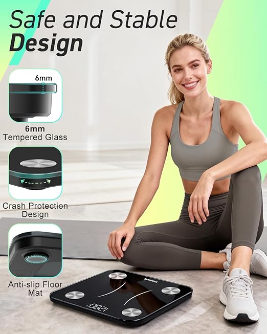 INSMART Body Fat Scale Smart Scale for Body Weight 0.1lb High Accuracy Digital Bathroom Weight Scale for BMI Body Fat Muscle 17 Body Composition Analyzer Sync with App LED Display 400lb Black