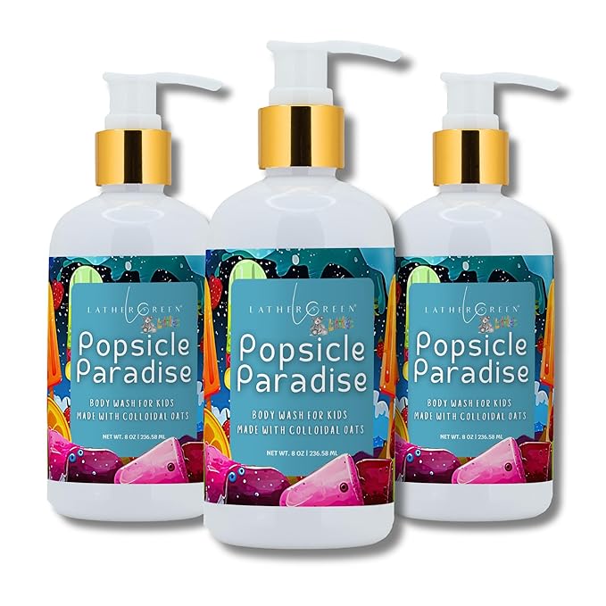 Kids Body Wash – Plant Based Gentle Moisturizer with Shea Butter – Safe for Sensitive Skin – Popsicle Paradise – 3 Pack (8 oz Each)