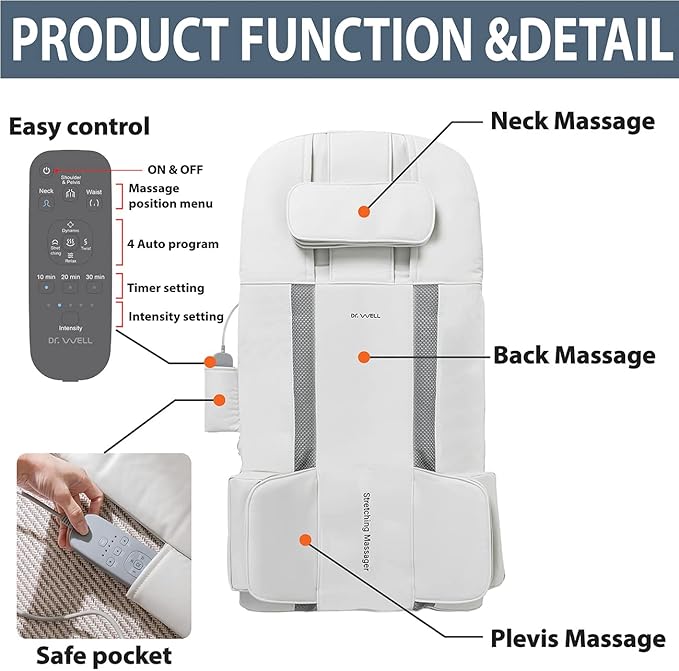 DR. WELL 2026 New Full Body Stretching Massage Mat 3D Lumbar - Neck Back Waist Hip Relaxation. 26 Powerful Air Cells 7 Massage Modes &amp 5 Intensities Levels. Foldable &amp Portable Mattress.