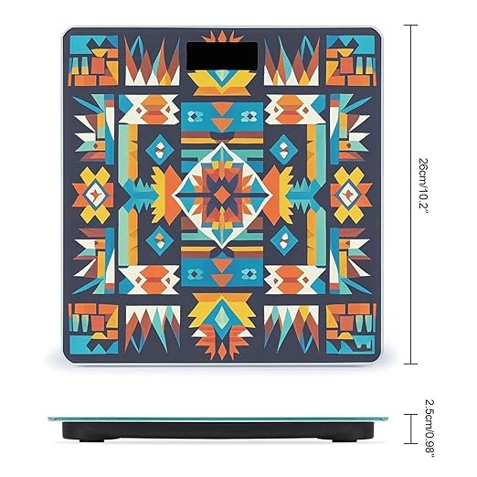 Navajo Tribal Pattern Bathroom Scale for Body Weight Bathroom Weighing Scales with Back Lit LED Display Sturdy Tempered Glass Body Weight Bathroom Scale 400lb Weighing