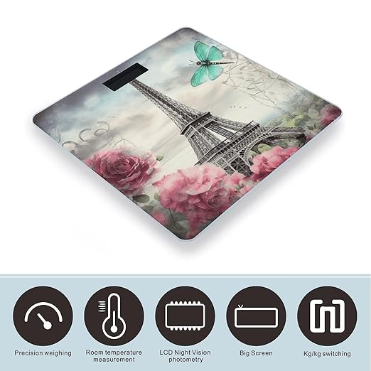 Dragonfly French Tower Bathroom Scale Automatic Power On/Off Body Scales LCD Backlight Display Square Digital Scale Rounded Corners Bathroom Scales for Home Bedrooms