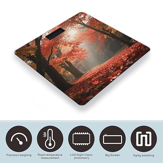 Autumn Maple Forest Bathroom Scale for Body Weight Bathroom Digital Electronic Weighing Scale with Back Lit LED Display Sturdy Tempered Glass Weight Watchers Scales 400lb