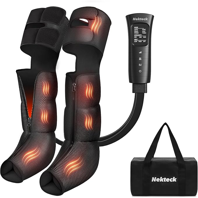 Nekteck Leg Compression Massager with Heat Leg Massager for Circulation and Pain Relief Air Compression Boot Massage Tool with 2 Heats 6 Modes Relaxation Tool for Men Women Athletes
