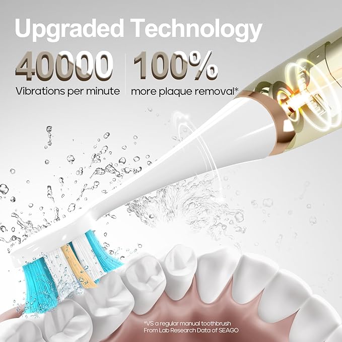 SEAGO Electric Toothbrushes for Adults Rechargeable Toothbrushes with 8 Brush Heads5 Modes Toothbrush with Pressure SensorSonic ToothbrushSG-2753(Beige)