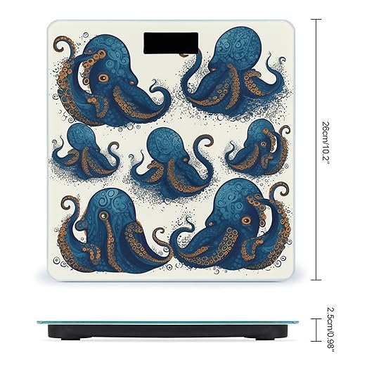 Tentacles Octopus Scale for Body Weight Anti-Slip Tempered Glass Digital Bathroom Scales Clear LCD Display Weighing Scale Safe Rounded Corners Smart Scales
