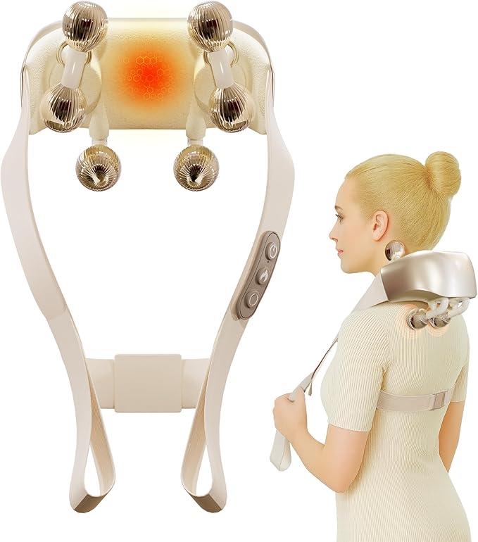 Neck Massager for Pain Relief Deep Tissue Cordless Shiatsu Back Massager with Heat Electric 6D Kneading Shoulder Massage Pillow for Foot Legs Muscle Body Gifts for Mom Dad Friends Him Her