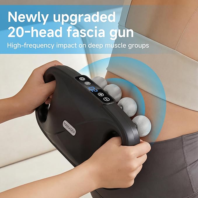 leikefitness 20-Head Deep Tissue Massage Gun with 20 Intensities 6 Modes 3 Timing Settings Electric Percussion Massager for Back Shoulders Legs Arms Neck
