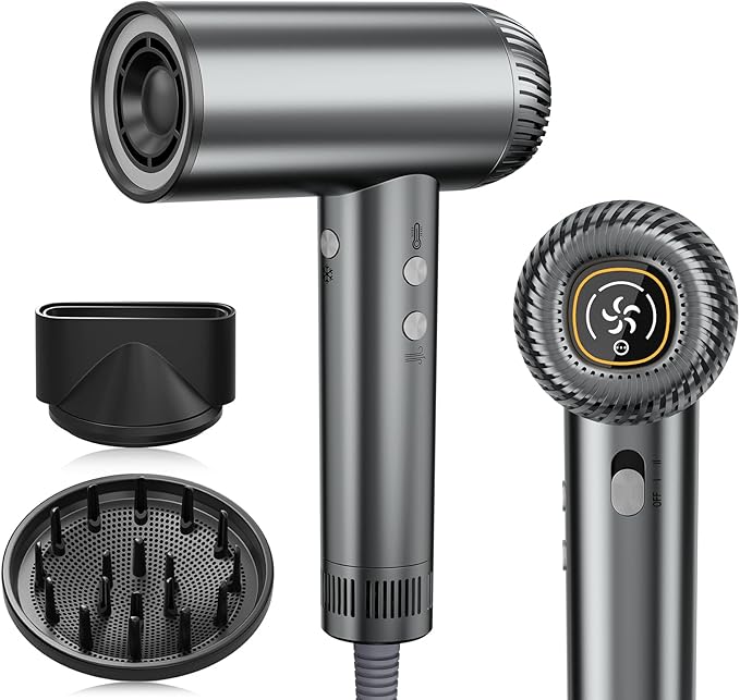2026 Hair Dryer 200000 RPM Professional High Speed Blow Dryer with Diffuser for Women 1200M Negative Ionic Hair Dryer with Brushless Motor Low Noise Hair Blow Dryer for Home Travel SalonGray