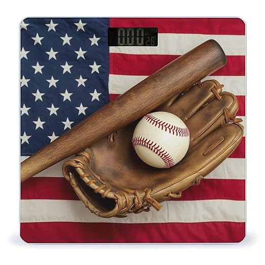 Men's Fashion Automatic Switch Digital Bathroom Weighing Scale Smart Scale Vintage Ball Baseball American Flag