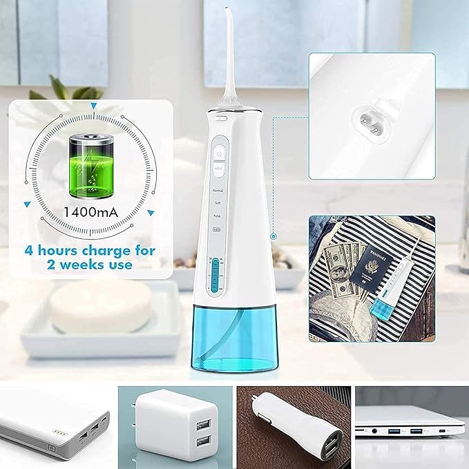 Cordless Water Flosser300ML Water Tank Dental Oral Irrigator with 3 ModesIPX 7 Waterproof for Home and Travel