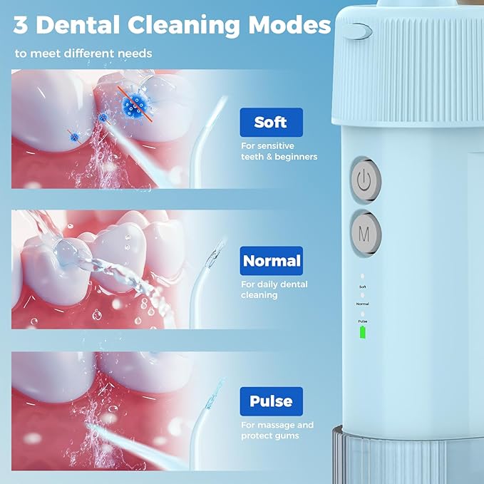 LINKEVAP Portable Water Flosser for Teeth Cleaner Pick Battery Powered Oral Irrigator for Teeth CleaningDaily Dental Care for Home and Travel180 ML Telescopic Water Tank (Blue)