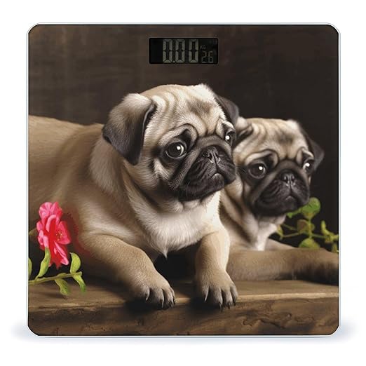Puppys Pug Bathroom Scale for Body Weight Bathroom Weighing Scale with Backlit LCD Display Highly Accurate Measures Weight Up to 180kg