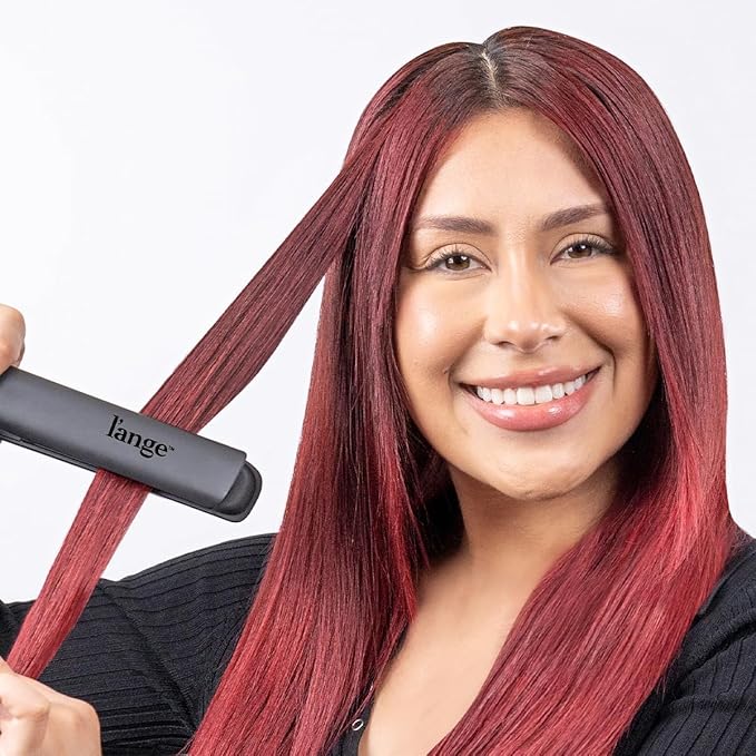 L'ANGE HAIR Le Titane Titanium Flat Iron | Hair Straightener with Curved Edges for Versatile Styling | Dual Voltage Flat Iron with Infrared Heat &amp Adjustable Temperature | 1 Black