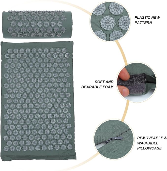 Veemoon Shiatsu Acupressure Massage Mat and Pillow Set Non-Slip Relief Cushion with Portable Carrying Bag for Back and Neck Therapy Relaxation and Muscle Tension Relief
