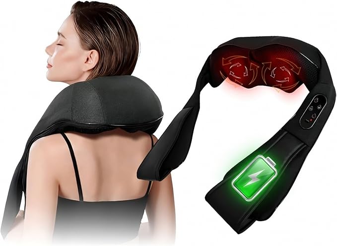 Cordless Neck and Shoulder Massager with Heat - Rechargeable Shiatsu Back Massager for Pain Relief - Deep Tissue Kneading Massage Pillow for Neck Back Shoulders Legs - Gifts for Men &amp Women