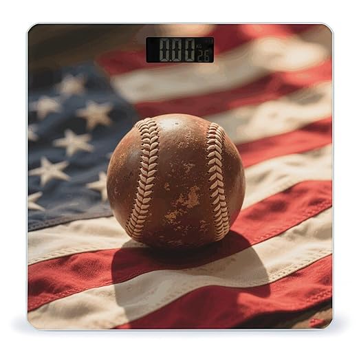 Digital Bathroom Scale for Body Weight Scale with Bright LCD Display High Accuracy Step-On Technology Auto On/Off Vintage Baseball On American Flag Digital Scales 400 Lbs /180kg