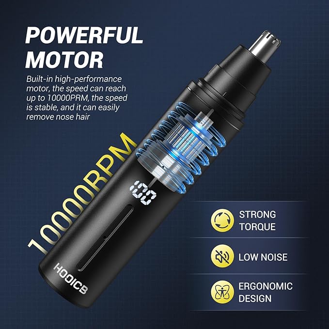 HOOICB Nose Hair Trimmer for Men Ear Hair Trimmer Grooming IPX7 Waterproof Built-in Rechargeable Battery