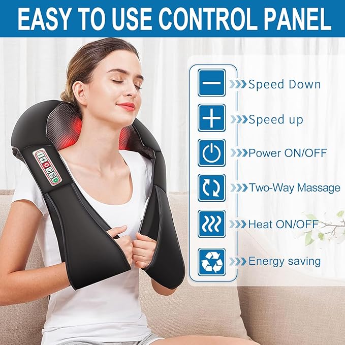 Shiatsu Neck and Shoulder Massager with Heat Back Massager-Electric Deep Tissue 3D Kneading Massage for Shoulder LegBody Muscle Pain ReliefHomeOfficeCar Best Gifts for Women Men Mom Dad