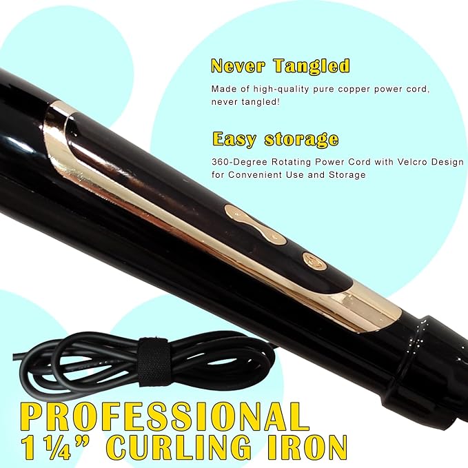 abp 1.25 Inch Curling Iron Extra Long Barrel with Ceramic Coating for Long/Medium Hair1 1/4 INCH LCD Display Instant Heat up to 450°F with clampHair Style Tool Girls &amp Women