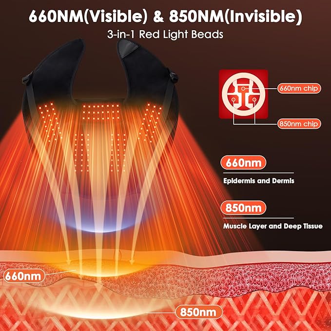 Red Light Therapy Neck Wrap Rechargeable Infrared Light Therapy Pad with Massage and Timer Wearable 660nm &amp 850nm Light Wrap for Home Use