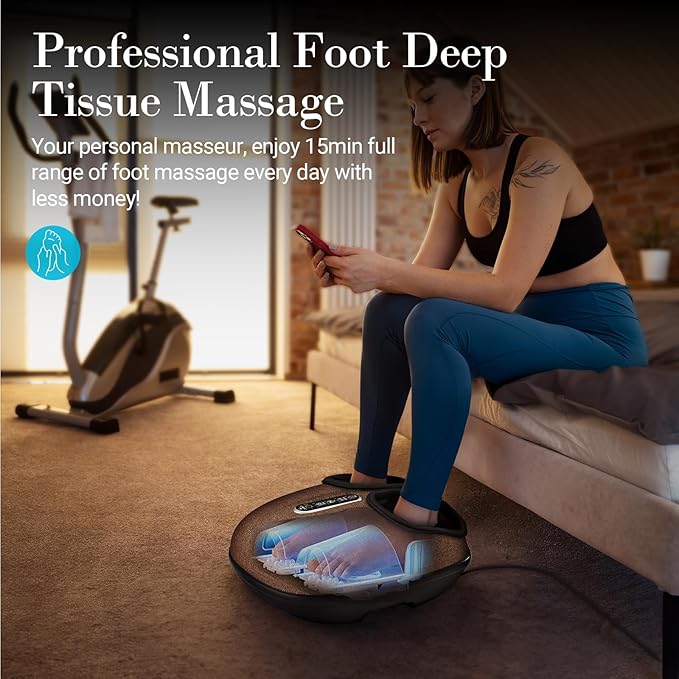 Foot Massager with Heat FSA Eligible HSA Shiatsu Feet Massager with Remote Control Multi-Level Compression Knead Foot Massage for Neuropathy &amp Plantar Fasciitis Fits Up to 13 Gifts(Brown)