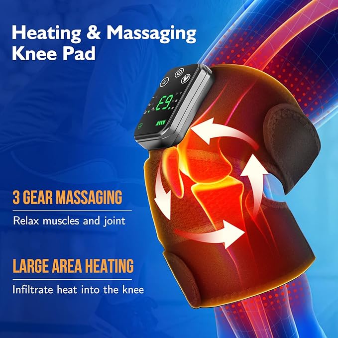 Cordless Heated Knee Massager Knee Heating Pad for Knee Pain Relief FSA Eligible HSA Heated Knee Brace Wrap Heat &amp Massage Joint &amp Arthritis Comfort
