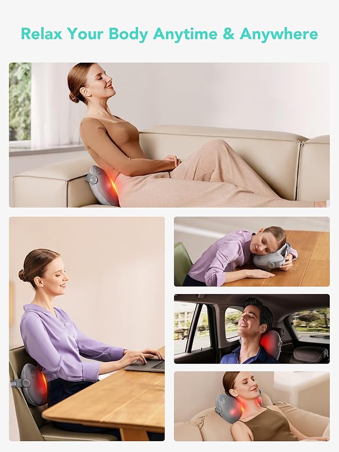 SKG Shiatsu Back Massager for Pain Relief Deep Tissue with Heat 4D Kneading Cordless Electric Massage Pillow Valentine Gifts for Men Women Dad Mom Grandpa