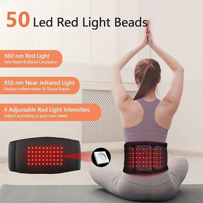 Lower Back Massager Belt with Four Modes Heating &amp Massage &amp Red Light Ergonomic Support Massage Belt with Timer Portable Cordless Heating Pad for Back Relieve Pain Battery-Powered