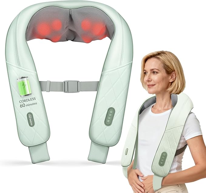 Snailax Cordless Neck Massager with Heat Shiatsu Neck Shoulder Massager for Pain Relief Deep Tissue 4D Kneading Back Massager Pillow Rechargable Portable Massager Gifts/Presents for Women Men