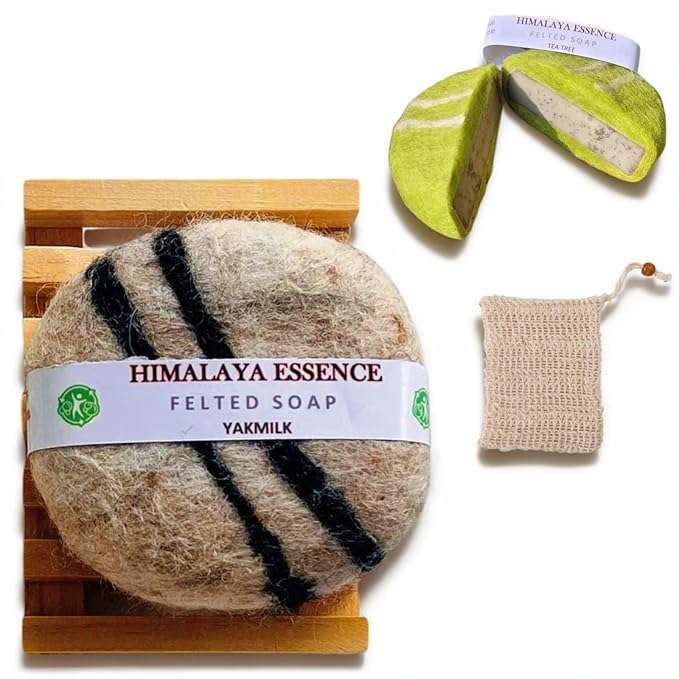 Handmade Felted Essential oil SoapHandcrafted Felted SoapUnique Bathroom DecorTibetan Yak Milk and WoolFacial Cleanser Body Wash 100g (Yak Milk)