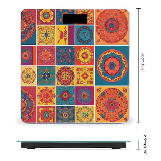 Smart Scale for Body Weight Digital Bathroom Weighing Scale Energy Saving Scale Vintage Oriental Mandala