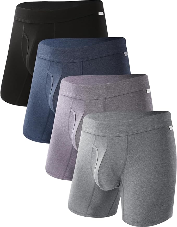 BAMBOO COOL Men's Ultra ComfortSoft Underwear Moisture Wicking &amp Breathable No Ride Up Boxer Briefs with Fly Multipack