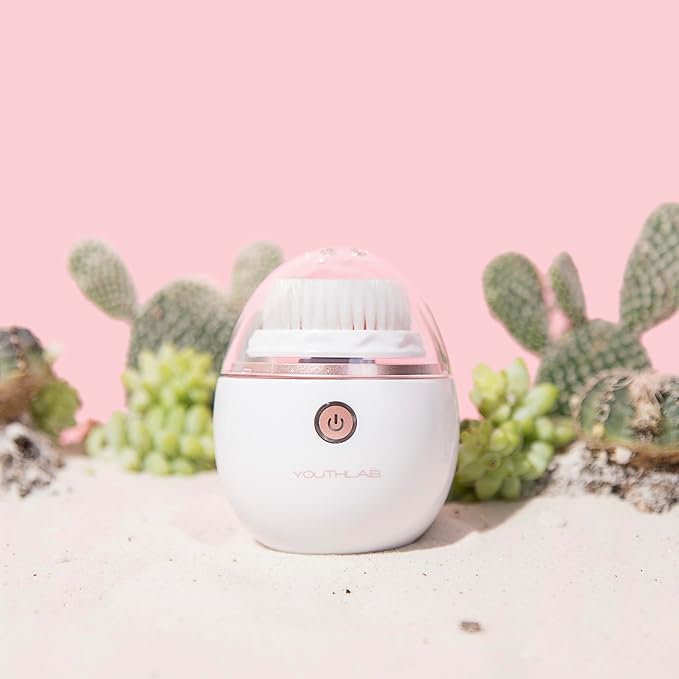 YouthLab Pure Radiance Vibrating Facial Cleansing Brush Electric 3 Modes 3 Brush Heads (2 Bristle1 Silicone) Waterproof Rechargeable Smart Timer Exfoliating Massage (Rose Gold)