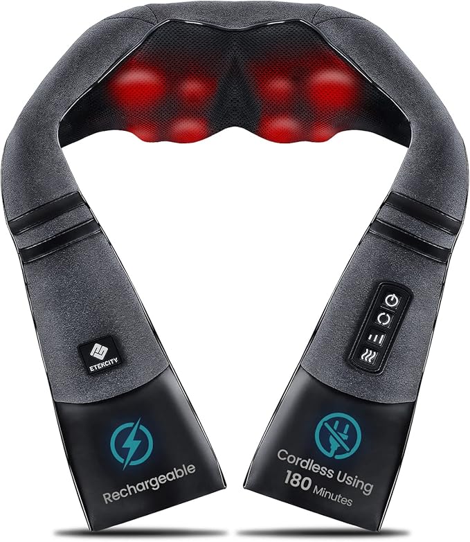 Etekcity FSA Eligible Cordless Neck Massager with Heat for Pain Relief Deep Tissue FSA Wearables Rechargeable Shiatsu Back Shoulder Massage Tool Best Gift for Mother Father HSA Items