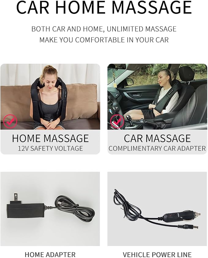 Back Massager with Red Light Hot Compress and 16 Massage Heads Foldable Shawl Design 3D Deep Tissue Kneading Pillow Massage for Men Women Christmas Gift (Color : Black)