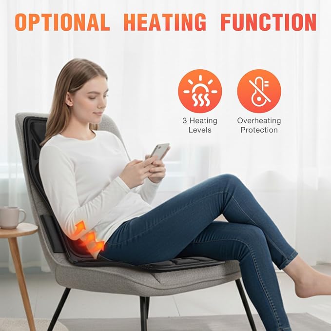 Back Massager for Chair Massage Seat Cushion with Heat Lumbar Traction 8 Vibrating Motors Massager Chair Pad for Full Body Pain Relief and Home Use