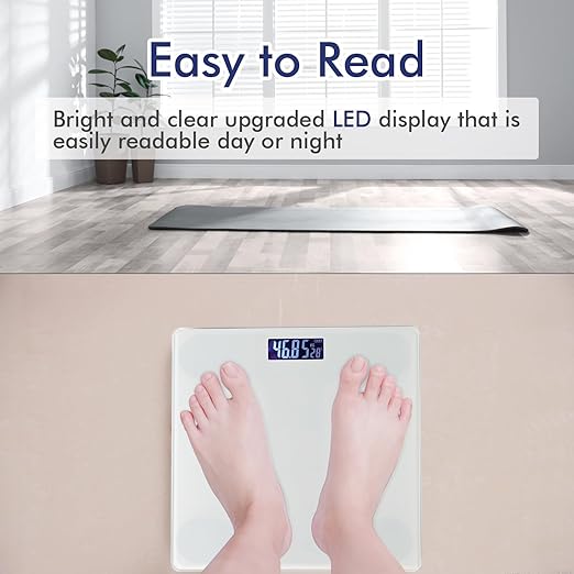 Weighing Scales for Bathroom Precise Digital Weighing Device for Individuals Compact Design LED Screen Highly Accurate Digital Bathroom Body Scale Measures Weight up to 180kg White