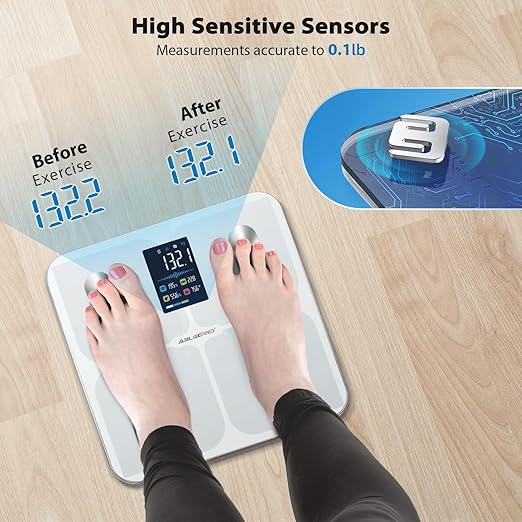 ABLEGRID Digital Smart Bathroom Scale for Body Weight and Fat Percentage and Smart Body Tape Measure Rechargeable with Fitdays APP