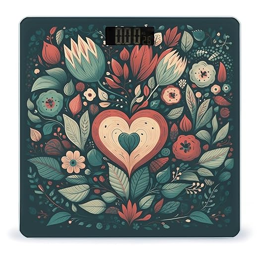 Flower Shape Pattern Scale for Body Weight Anti-Slip Tempered Glass Digital Bathroom Scales Clear LCD Display Weighing Scale Safe Rounded Corners Smart Scales