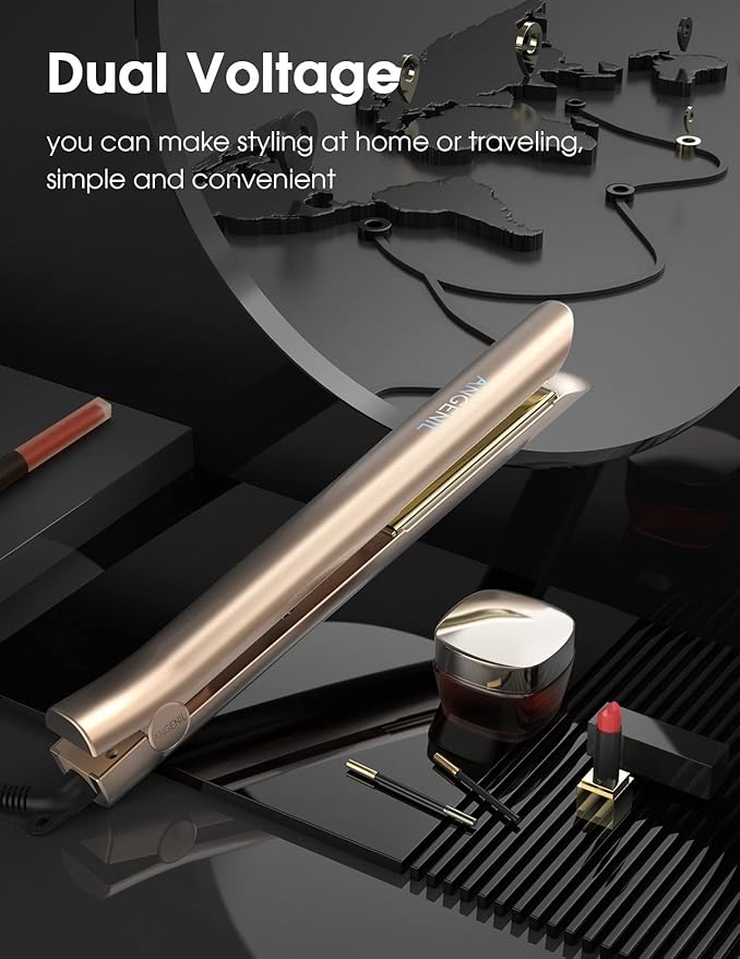 ANGENIL Nano Titanium Flat Iron Straightener and Curler 2 in 1 Fast Heating Dual Voltage 1 Inch Styling Iron for All Hair Types