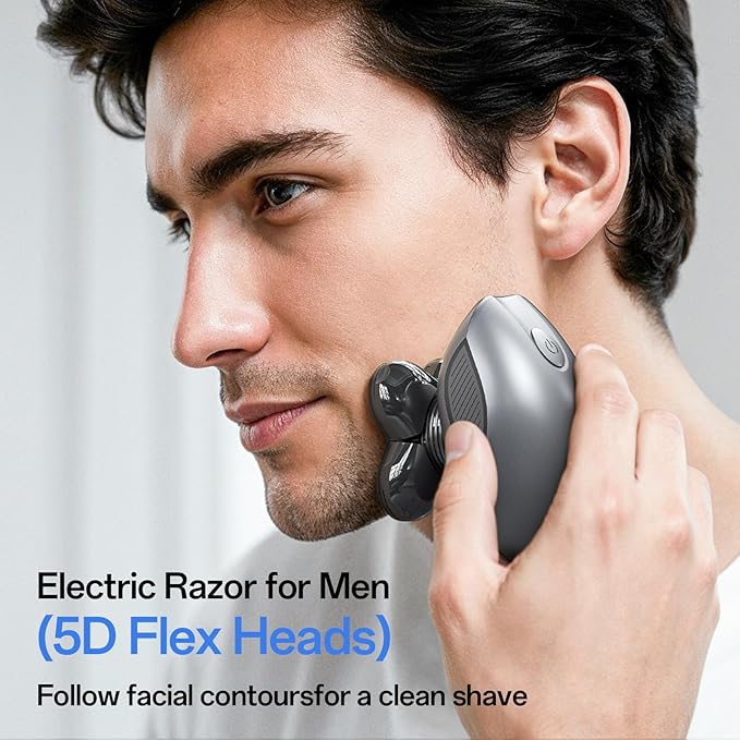 Electric Razor for Men 5-in-1 Multi-Function Electric Shavers for Men IPX7 Waterproof Bald Head Shaver with LED Display Rechargeable Beard Trimmer Body Hair Trimmer Ideal Gifts for Husband (Black)