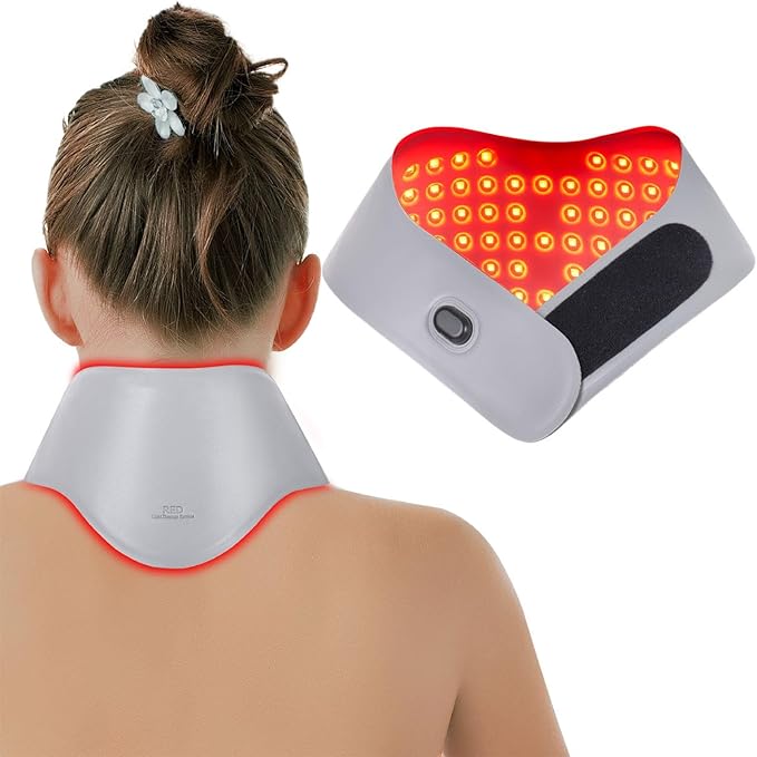 Red Light Therapy Neck and Shoulder Wrap 49 LED Device with 660nm Red + 850nm Near Infrared Portable Pain Relief Belt for Cervical Pain Shoulder Stiffness Muscle Relaxation Rechargeable Gray